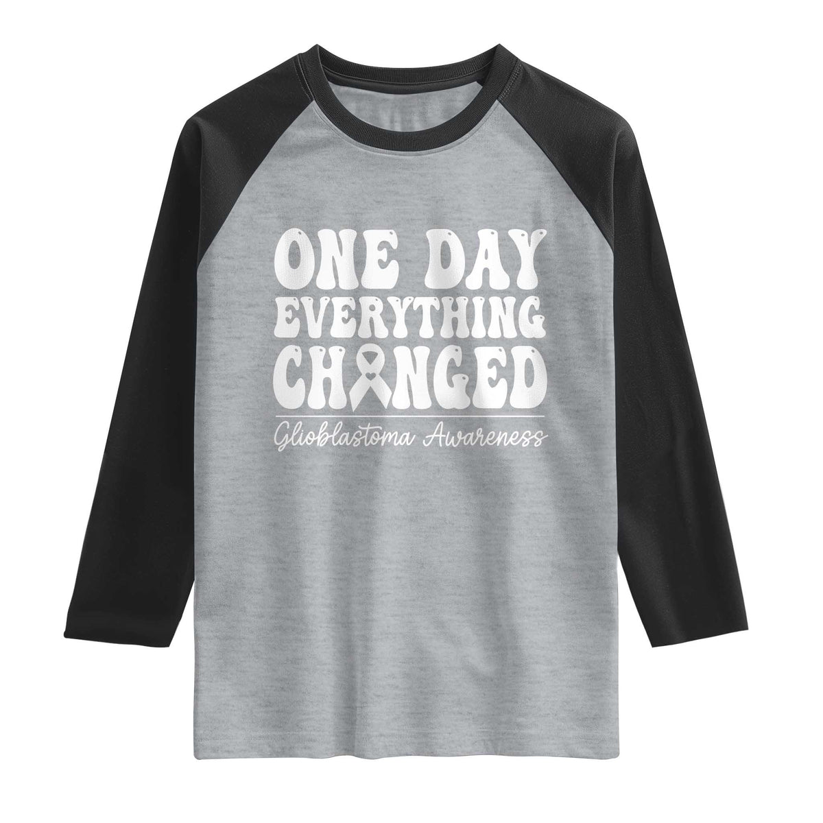 Glioblastoma Awareness Raglan Shirt Fight Brain Tumor Cure Groovy TS10 Heather Gray Black Print Your Wear