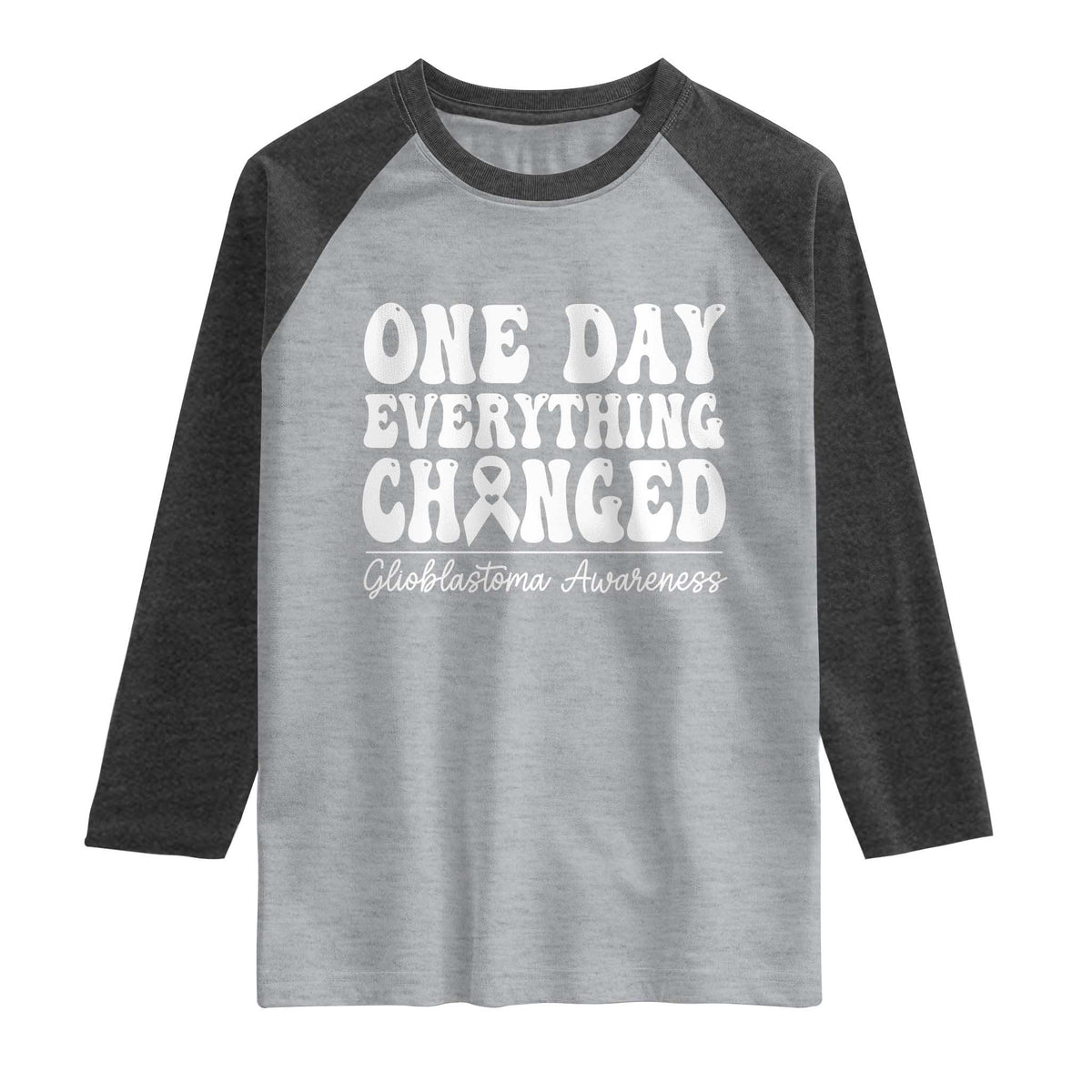 Glioblastoma Awareness Raglan Shirt Fight Brain Tumor Cure Groovy TS10 Heather Gray Heather Charcoal Print Your Wear