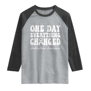 Glioblastoma Awareness Raglan Shirt Fight Brain Tumor Cure Groovy TS10 Heather Gray Heather Charcoal Print Your Wear