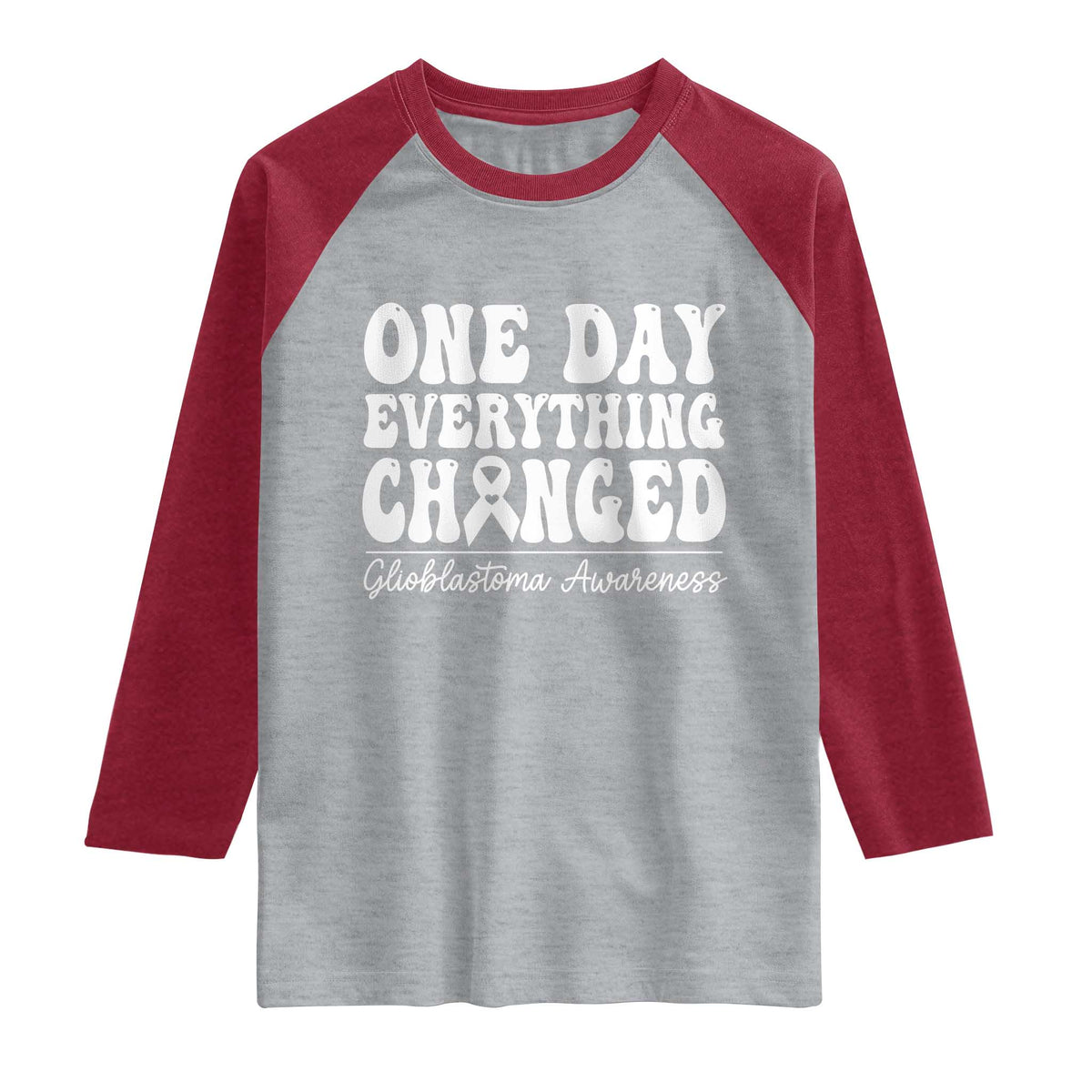 Glioblastoma Awareness Raglan Shirt Fight Brain Tumor Cure Groovy TS10 Heather Gray Heather Red Print Your Wear