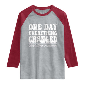 Glioblastoma Awareness Raglan Shirt Fight Brain Tumor Cure Groovy TS10 Heather Gray Heather Red Print Your Wear