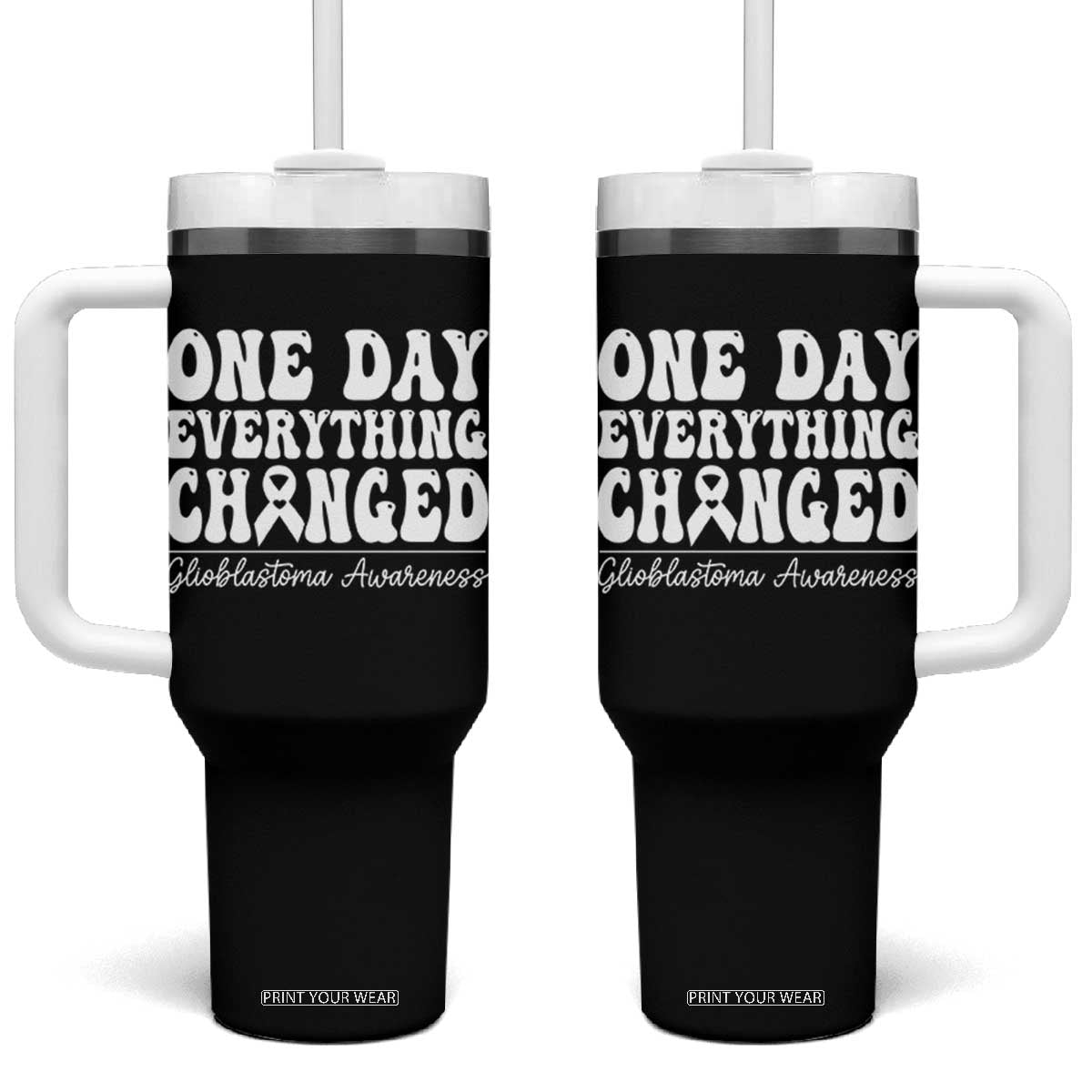 Glioblastoma Awareness Tumbler With Handle Fight Brain Tumor Cure Groovy TS10 One Size: 40 oz Black Print Your Wear