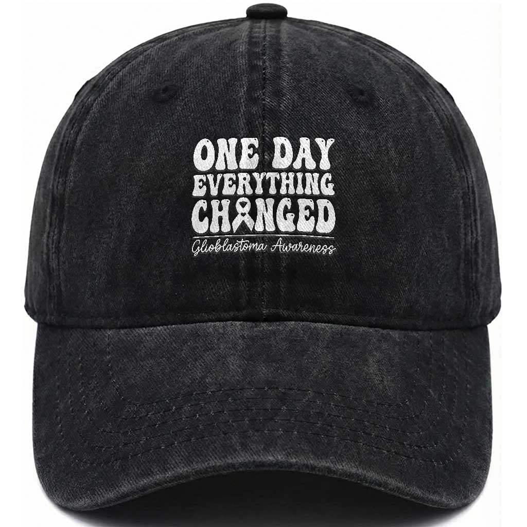 Glioblastoma Awareness Washed Cotton Baseball Cap Fight Brain Tumor Cure Groovy TS10 Washed Cap Universal Fit Black Print Your Wear