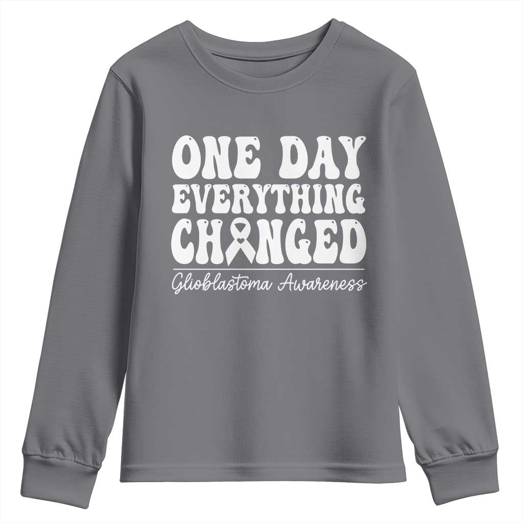 Glioblastoma Awareness Youth Sweatshirt Fight Brain Tumor Cure Groovy TS10 Charcoal Print Your Wear