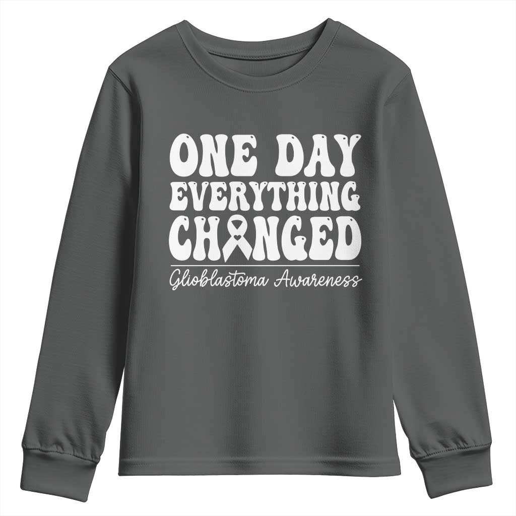 Glioblastoma Awareness Youth Sweatshirt Fight Brain Tumor Cure Groovy TS10 Dark Heather Print Your Wear