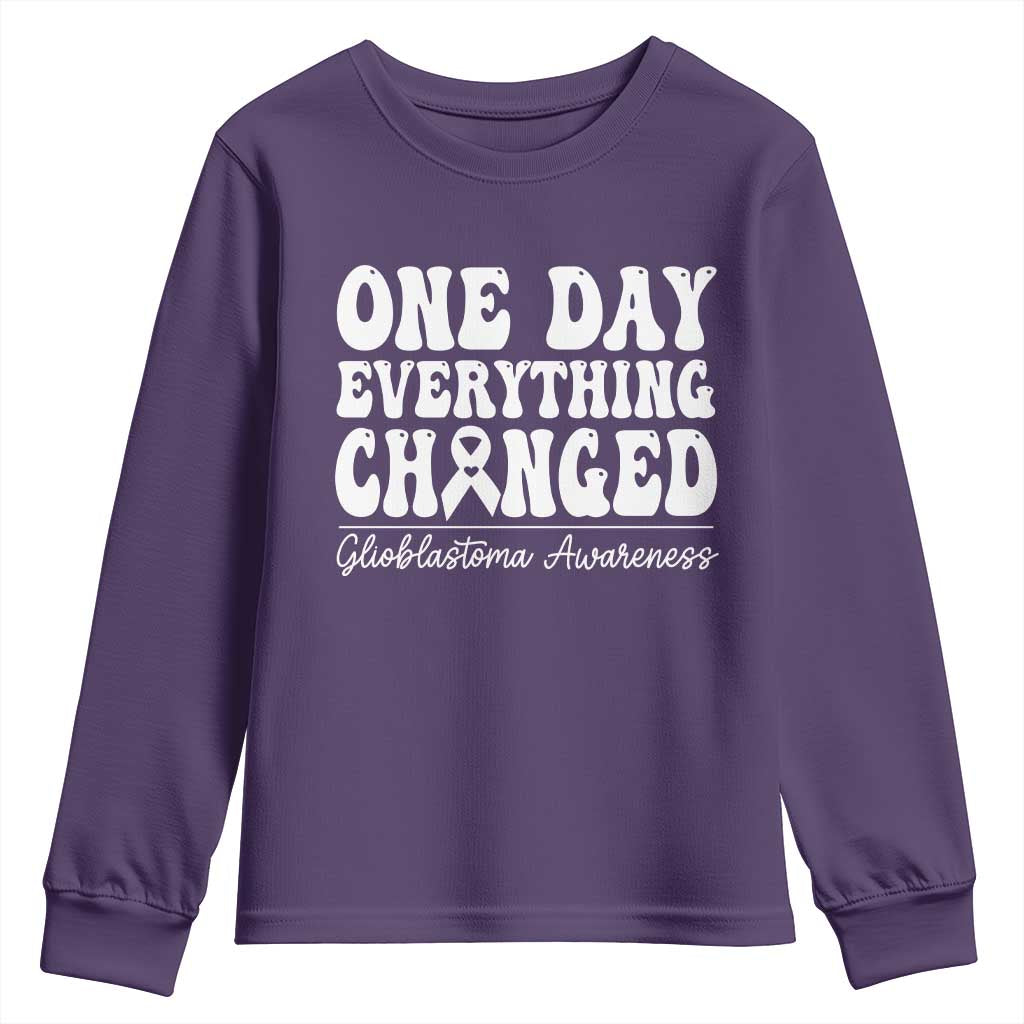 Glioblastoma Awareness Youth Sweatshirt Fight Brain Tumor Cure Groovy TS10 Purple Print Your Wear
