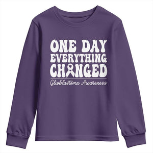 Glioblastoma Awareness Youth Sweatshirt Fight Brain Tumor Cure Groovy TS10 Purple Print Your Wear