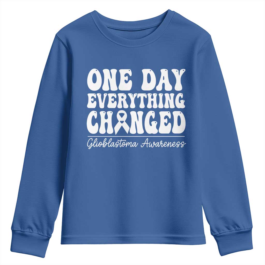 Glioblastoma Awareness Youth Sweatshirt Fight Brain Tumor Cure Groovy TS10 Royal Blue Print Your Wear