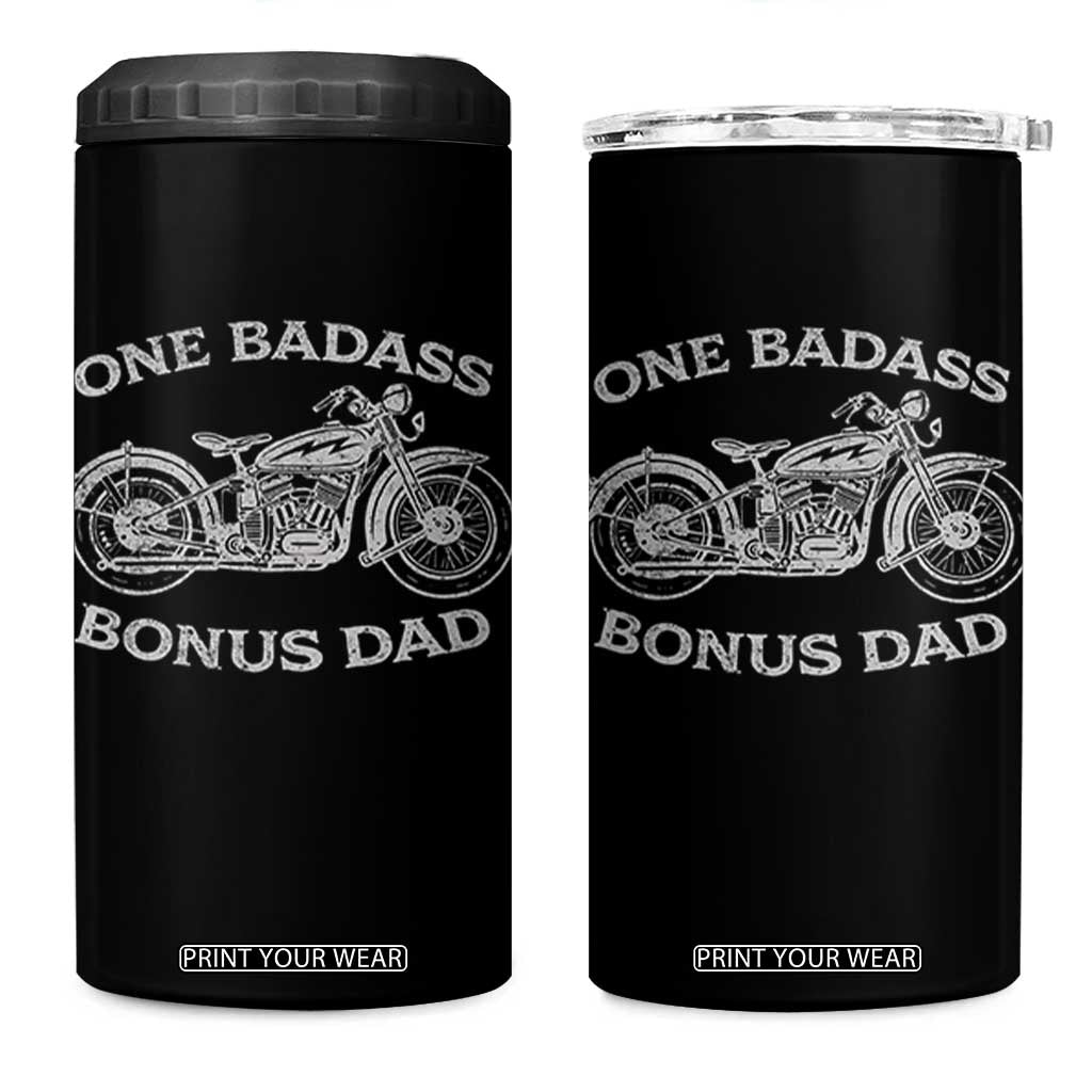 One Badass Bonus Dad 4 in 1 Can Cooler Tumbler Funny Stepdad Motorcycle Graphic Mens Biker TS10 One Size: 16 oz Black Print Your Wear
