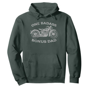 One Badass Bonus Dad Hoodie Funny Stepdad Motorcycle Graphic Mens Biker TS10 Dark Forest Green Print Your Wear