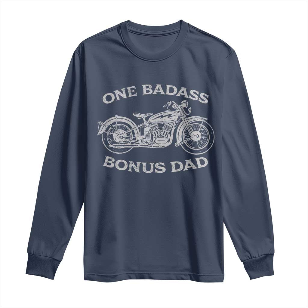 One Badass Bonus Dad Long Sleeve Shirt Funny Stepdad Motorcycle Graphic Mens Biker TS10 Navy Print Your Wear