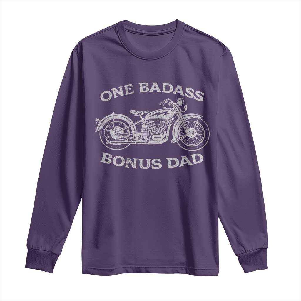 One Badass Bonus Dad Long Sleeve Shirt Funny Stepdad Motorcycle Graphic Mens Biker TS10 Purple Print Your Wear