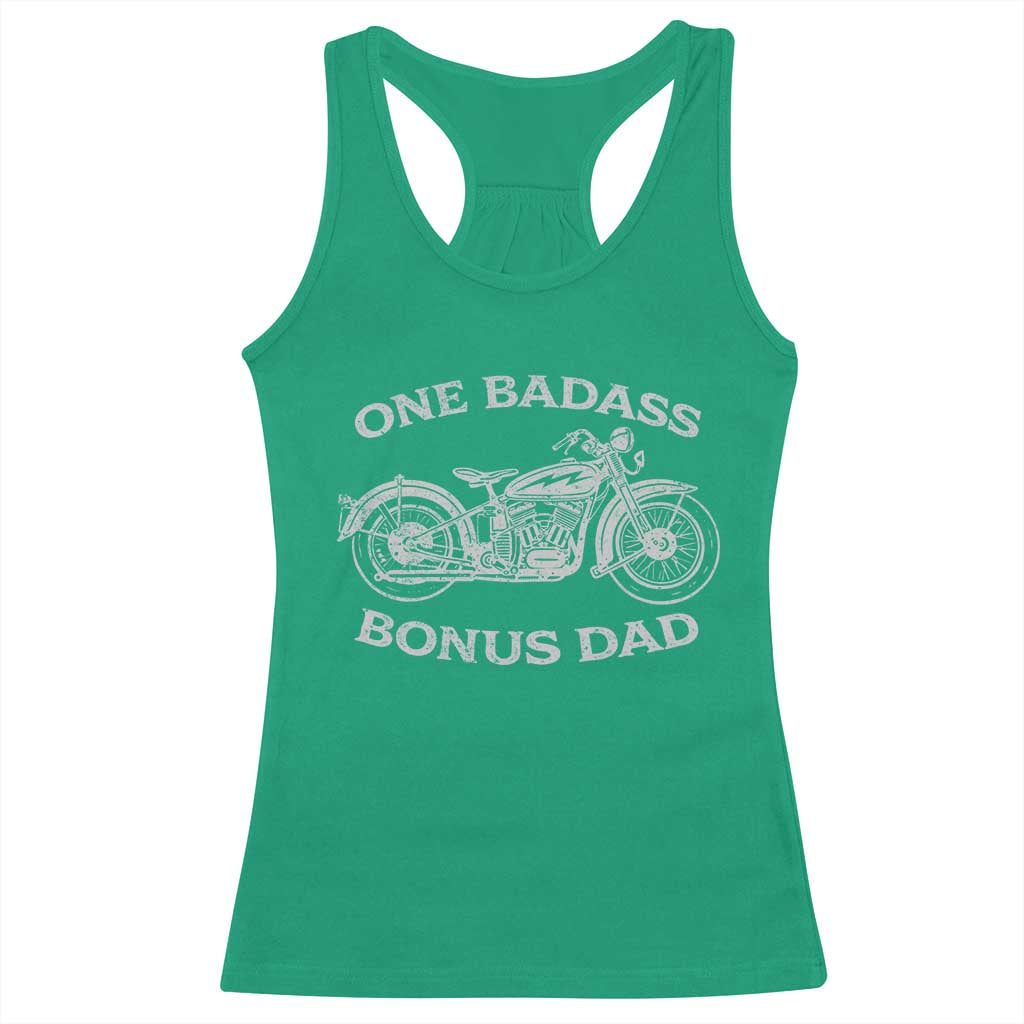 One Badass Bonus Dad Racerback Tank Top Funny Stepdad Motorcycle Graphic Mens Biker TS10 Irish Green Print Your Wear