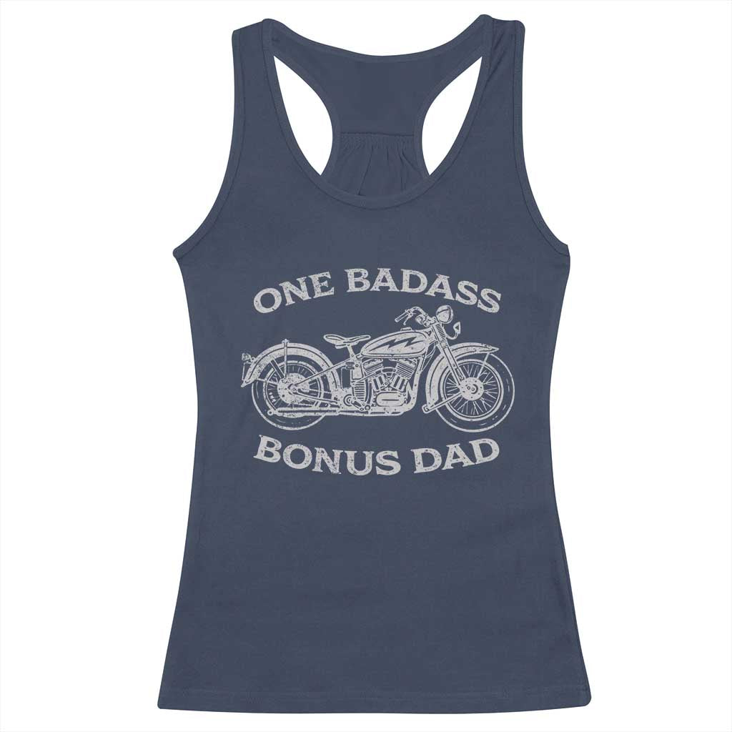 One Badass Bonus Dad Racerback Tank Top Funny Stepdad Motorcycle Graphic Mens Biker TS10 Navy Print Your Wear