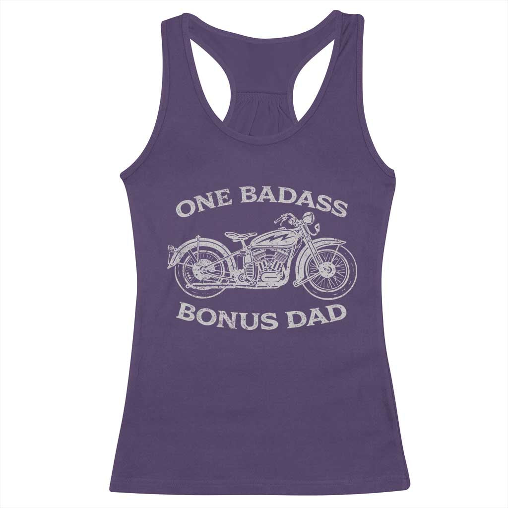 One Badass Bonus Dad Racerback Tank Top Funny Stepdad Motorcycle Graphic Mens Biker TS10 Purple Print Your Wear