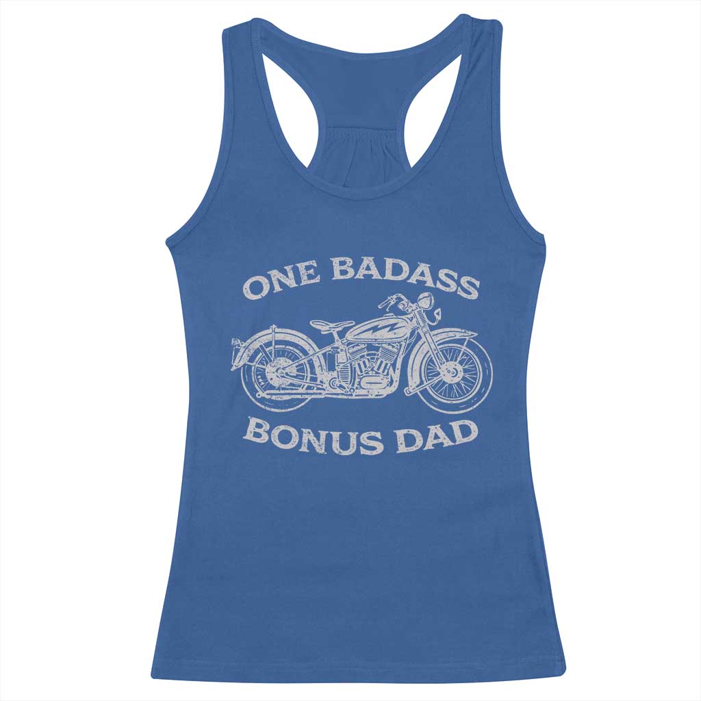 One Badass Bonus Dad Racerback Tank Top Funny Stepdad Motorcycle Graphic Mens Biker TS10 Royal Blue Print Your Wear