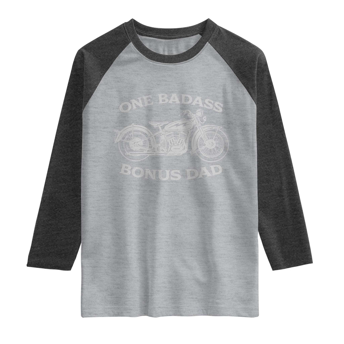 One Badass Bonus Dad Raglan Shirt Funny Stepdad Motorcycle Graphic Mens Biker TS10 Heather Gray Heather Charcoal Print Your Wear