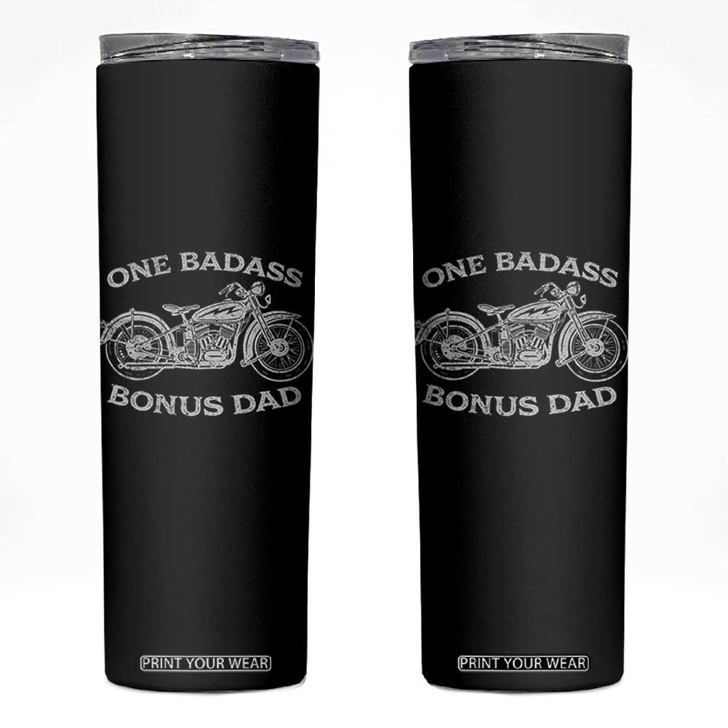One Badass Bonus Dad Skinny Tumbler Funny Stepdad Motorcycle Graphic Mens Biker TS10 Black Print Your Wear
