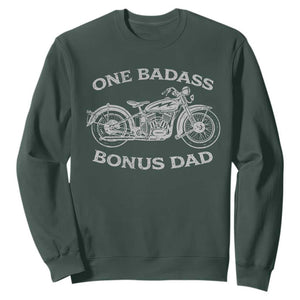 One Badass Bonus Dad Sweatshirt Funny Stepdad Motorcycle Graphic Mens Biker TS10 Dark Forest Green Print Your Wear