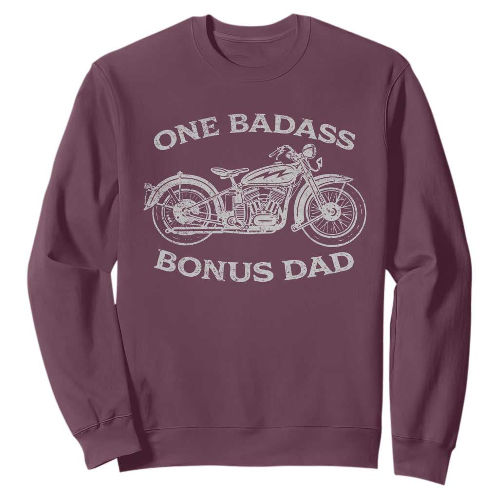 One Badass Bonus Dad Sweatshirt Funny Stepdad Motorcycle Graphic Mens Biker TS10 Maroon Print Your Wear