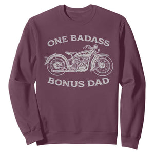 One Badass Bonus Dad Sweatshirt Funny Stepdad Motorcycle Graphic Mens Biker TS10 Maroon Print Your Wear