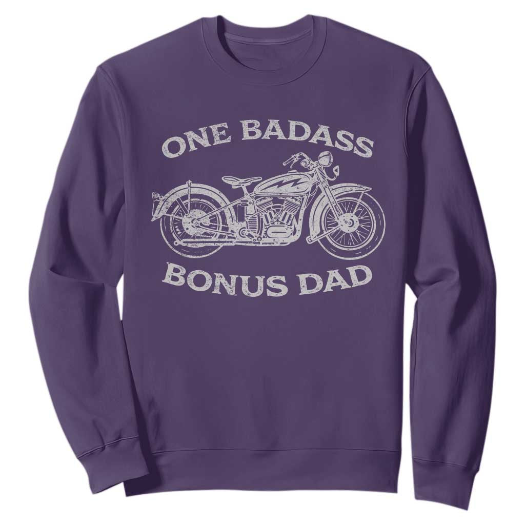 One Badass Bonus Dad Sweatshirt Funny Stepdad Motorcycle Graphic Mens Biker TS10 Purple Print Your Wear