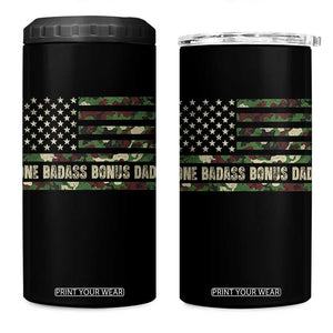 One Badass Bonus Dad 4 in 1 Can Cooler Tumbler Funny Stepdad Camo American Flag TS10 One Size: 16 oz Black Print Your Wear