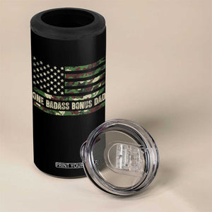 One Badass Bonus Dad 4 in 1 Can Cooler Tumbler Funny Stepdad Camo American Flag TS10 Print Your Wear