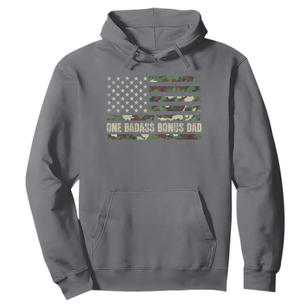 One Badass Bonus Dad Hoodie Funny Stepdad Camo American Flag TS10 Charcoal Print Your Wear