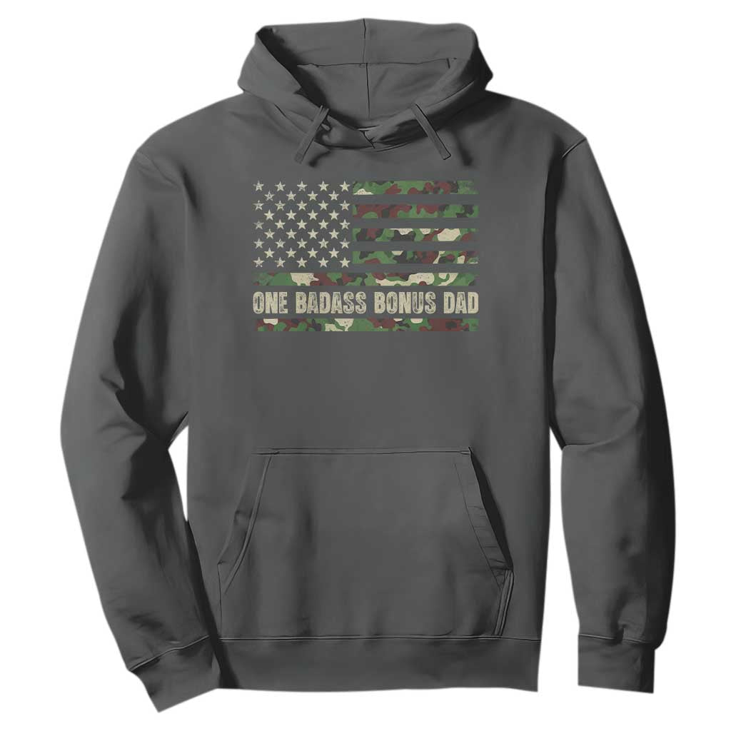One Badass Bonus Dad Hoodie Funny Stepdad Camo American Flag TS10 Dark Heather Print Your Wear