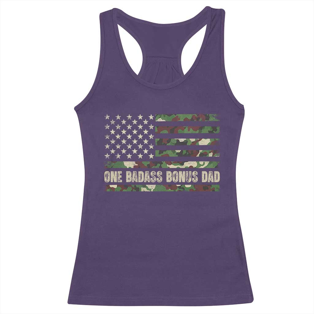 One Badass Bonus Dad Racerback Tank Top Funny Stepdad Camo American Flag TS10 Purple Print Your Wear