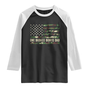 One Badass Bonus Dad Raglan Shirt Funny Stepdad Camo American Flag TS10 Black White Print Your Wear