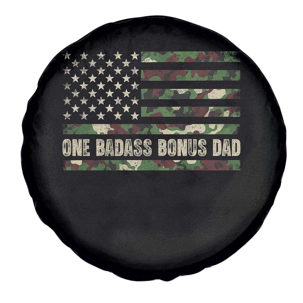 One Badass Bonus Dad Spare Tire Cover Funny Stepdad Camo American Flag TS10 Print Your Wear