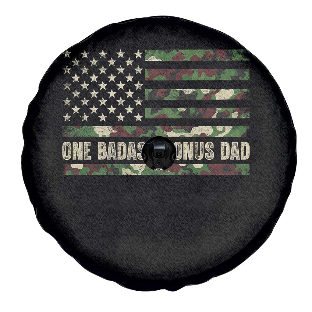 One Badass Bonus Dad Spare Tire Cover Funny Stepdad Camo American Flag TS10 Print Your Wear
