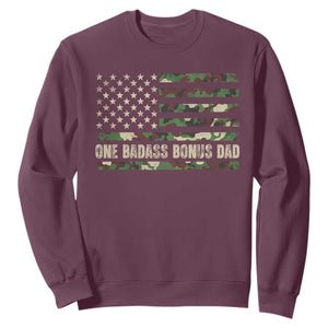 One Badass Bonus Dad Sweatshirt Funny Stepdad Camo American Flag TS10 Maroon Print Your Wear
