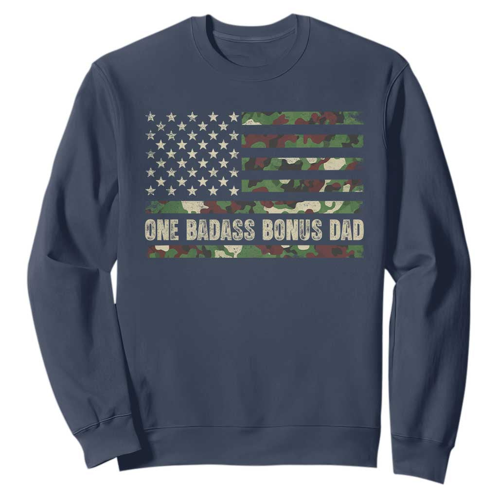 One Badass Bonus Dad Sweatshirt Funny Stepdad Camo American Flag TS10 Navy Print Your Wear