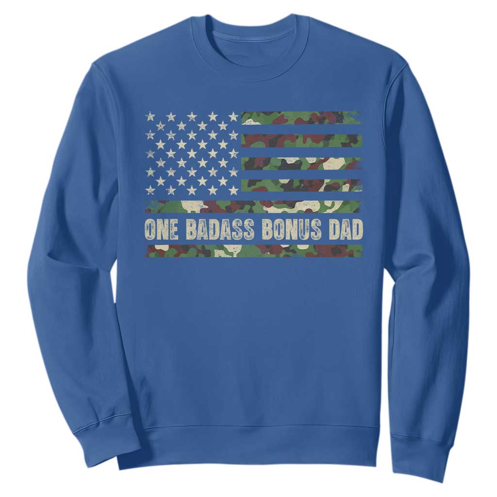 One Badass Bonus Dad Sweatshirt Funny Stepdad Camo American Flag TS10 Royal Blue Print Your Wear