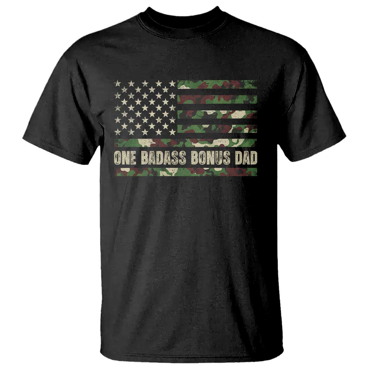 One Badass Bonus Dad T Shirt Funny Stepdad Camo American Flag TS10 Black Print Your Wear