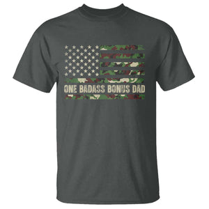 One Badass Bonus Dad T Shirt Funny Stepdad Camo American Flag TS10 Dark Heather Print Your Wear