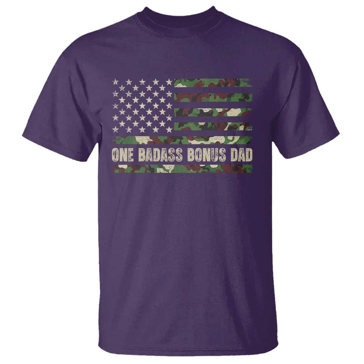 One Badass Bonus Dad T Shirt Funny Stepdad Camo American Flag TS10 Purple Print Your Wear