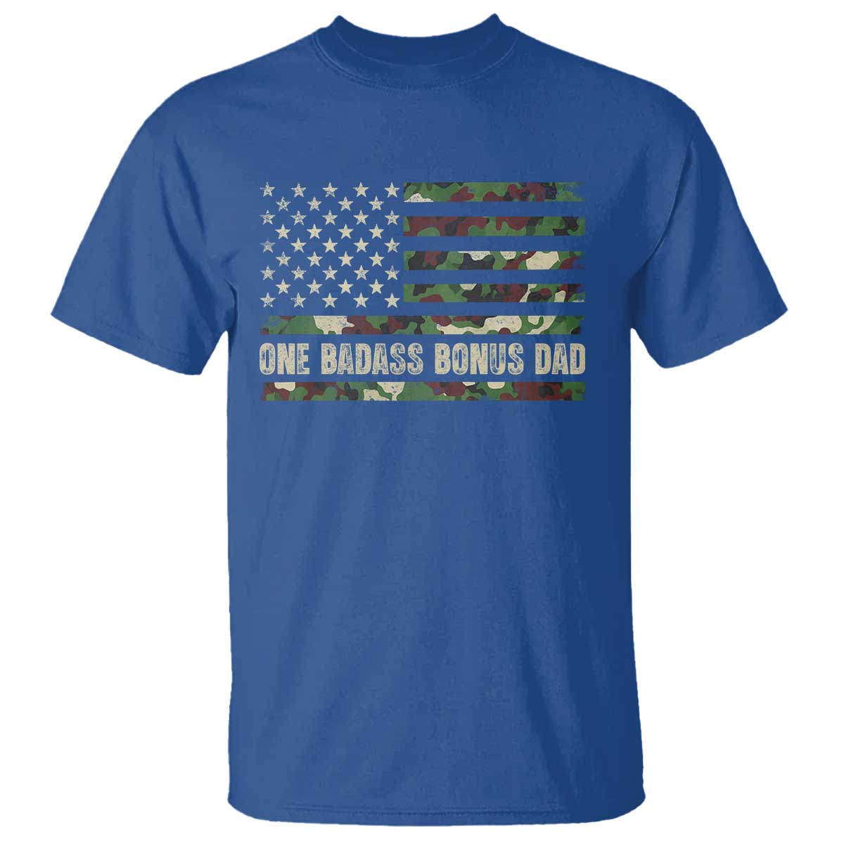 One Badass Bonus Dad T Shirt Funny Stepdad Camo American Flag TS10 Royal Blue Print Your Wear