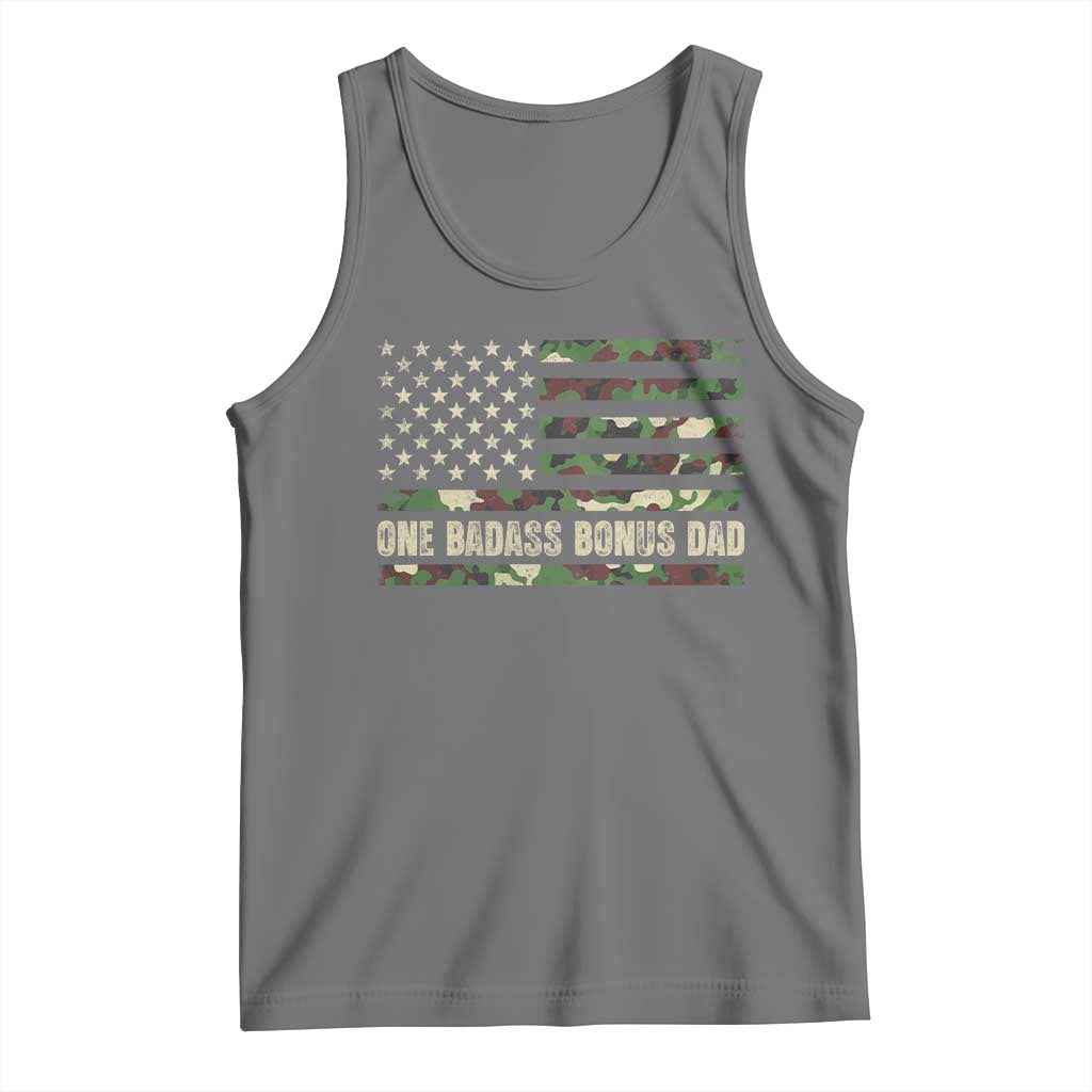 One Badass Bonus Dad Tank Top Funny Stepdad Camo American Flag TS10 Black Heather Print Your Wear