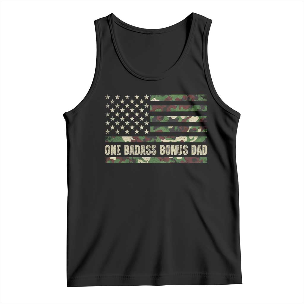 One Badass Bonus Dad Tank Top Funny Stepdad Camo American Flag TS10 Black Print Your Wear