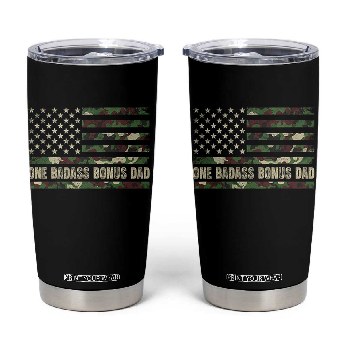 One Badass Bonus Dad Tumbler Cup Funny Stepdad Camo American Flag TS10 Black Print Your Wear