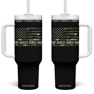 One Badass Bonus Dad Tumbler With Handle Funny Stepdad Camo American Flag TS10 One Size: 40 oz Black Print Your Wear