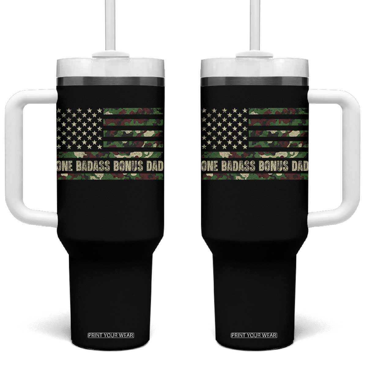 One Badass Bonus Dad Tumbler With Handle Funny Stepdad Camo American Flag TS10 One Size: 40 oz Black Print Your Wear