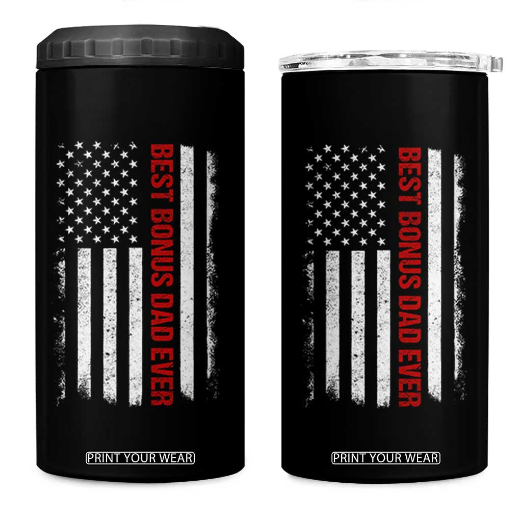 Best Effin Bonus Dad Ever 4 in 1 Can Cooler Tumbler Funny Stepdad American Flag TS10 One Size: 16 oz Black Print Your Wear