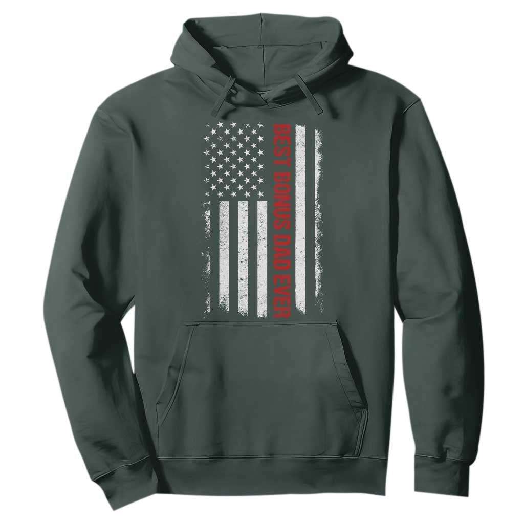 Best Effin Bonus Dad Ever Hoodie Funny Stepdad American Flag TS10 Dark Forest Green Print Your Wear