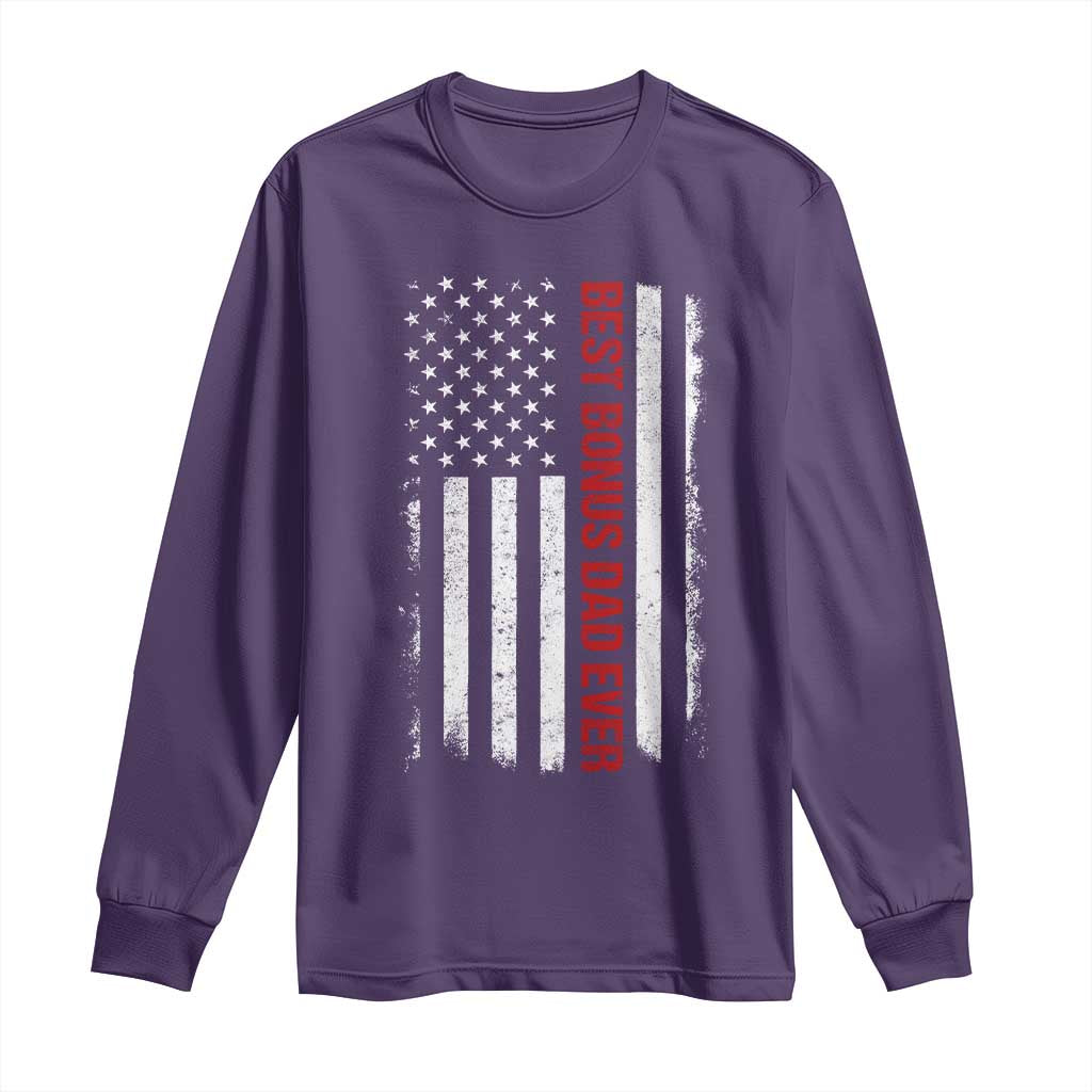 Best Effin Bonus Dad Ever Long Sleeve Shirt Funny Stepdad American Flag TS10 Purple Print Your Wear