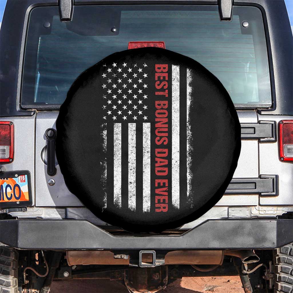 Best Effin Bonus Dad Ever Spare Tire Cover Funny Stepdad American Flag TS10 No hole Black Print Your Wear